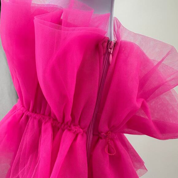 Thirty Thirty Strapless Ruffle Tulle Mini Dress WMNS L Hot Pink Tiered Slim Fit - Picture 5 of 11